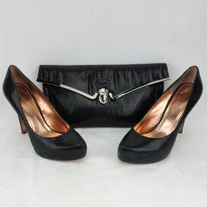 BCBG Snakeskin Stilettos w/ bonus snakeskin clutch